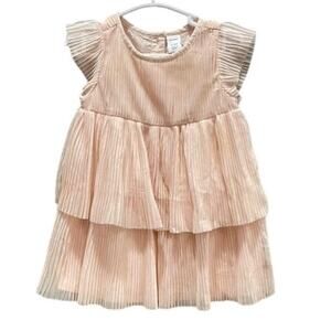 Old Navy Infant Pink Tiered Pleated Tulle Dress with Flutter Sleeves 12-18 mths